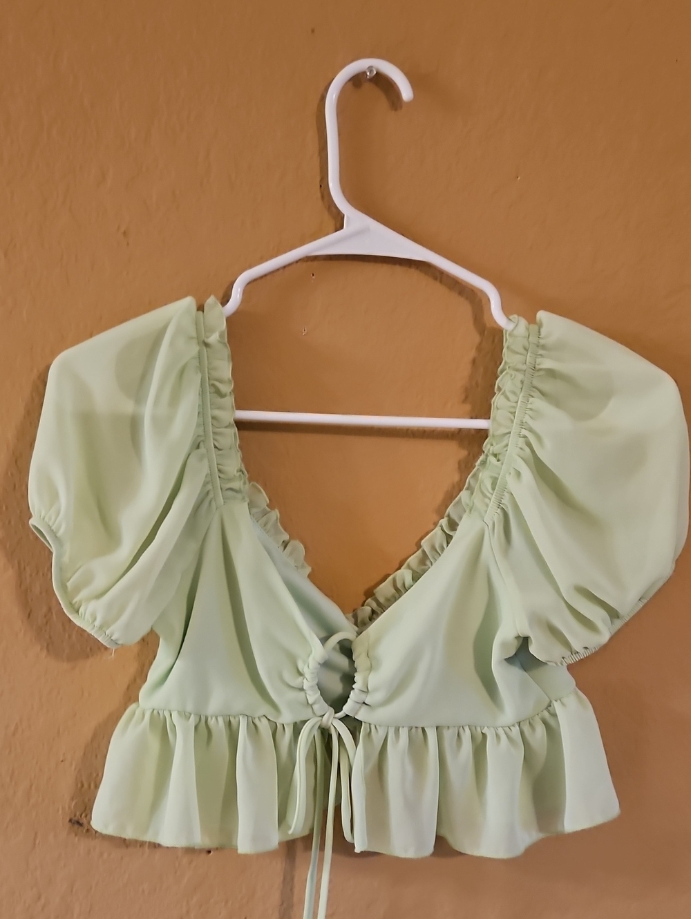 Blue Blush Mint Green Ruffled Crop Top